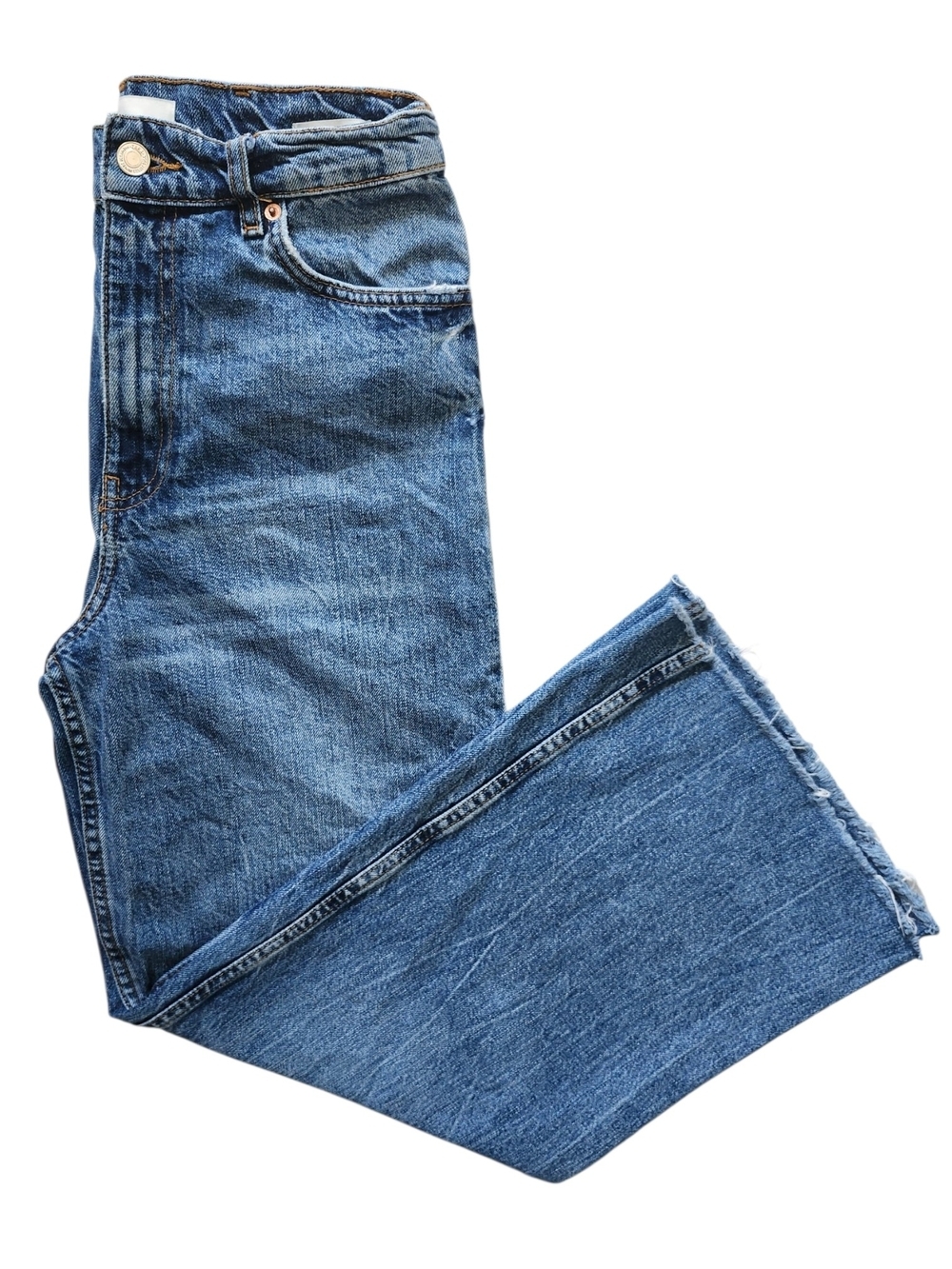 Zara The Trute Wide Leg Jeans Women's US 2 High Rise Cropped Wide Leg Raw Hem